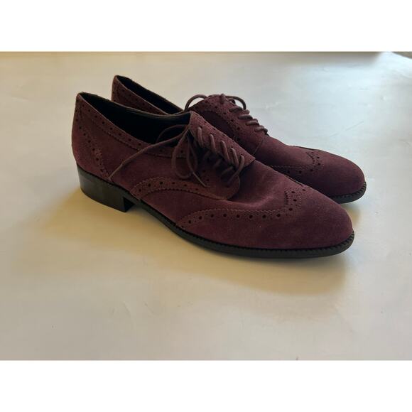 Marc Fisher Burgundy Oxford Wing Tip Suede Lace Up Shoes Mens Size 8M - Picture 1 of 12